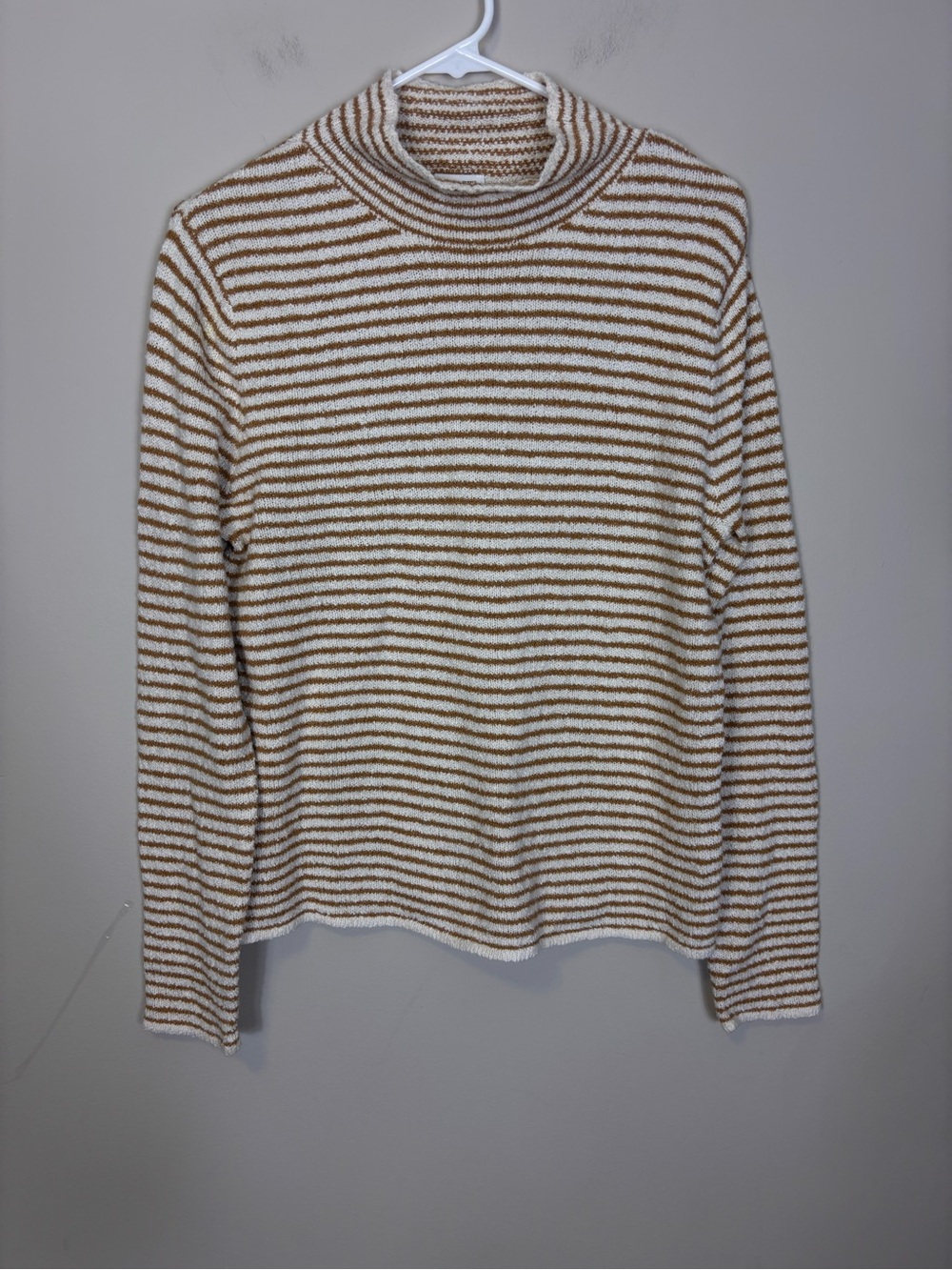 J. Crew Gold & White Striped Cowl Neck Pullover Cotton Blend Sweater Medium